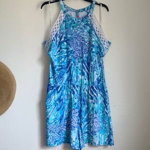 Lilly Pulitzer LaLa Halter Romper Blue Haven Hey Hey Soleil Women's XL
